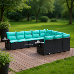 Black Poly <b>Rattan</b> Patio <b>Sofa</b> Set 10 Piece With Cushions Outdoor Garden Furniture - Product Image 2
