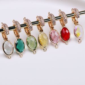Lunette en laiton plaqué or 18 carats <span class=keywords><strong>connecteur</strong></span> de pierre de naissance ovale <span class=keywords><strong>breloque</strong></span> pour boucles d'oreilles Bracelet collier fabrication de bijoux composants accessoire - Product Image 3