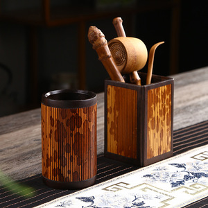 Fragrant Concubine <b>Tea</b> Cylinder <b>Tea</b> <b>Set</b> Six Gentlemen Creative Bamboo Pen Holder Carved Spotted Bamboo <b>Tea</b> Ceremony Cylinder - Product Image 2