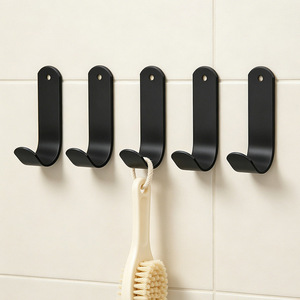 J Type Wall Mounted <b>Adhesive</b> <b>Hook</b> Black 6 Pack Removable Bathroom Robe <b>Hook</b> - Product Image 2