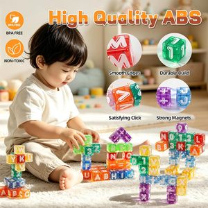 Lettere e Numeri Magnetici <span class=keywords><strong>in</strong></span> Vetro, Set da 48 Pezzi, Alfabeto 123 Blocchi, Simboli Matematici, Gioco Educativo STEM da Viaggio per 0-3 Mesi, Scatola di Archiviazione Montessori - Product Image 2