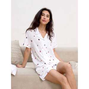 Pijamas de Verano para Mujer, Pijamas Estampados de Bambú, Pijamas Cortos al por Mayor, Conjuntos de Pijamas Blancos para Mujer - Product Image 1