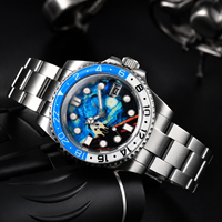 Montre mécanique GMT personnalisée avec cadran tortue de mer, 40 mm, acier inoxydable, montre de plongée tendance, résistante à l'eau 50 bars, automatique et lumineuse