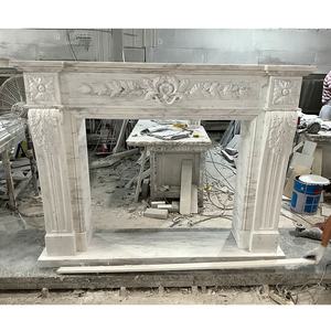 หิ้งเตาผิงหินอ่อนสีขาวสำหรับตกแต่งภายในบ้านแกะสลักด้วยมือสไตล์ฝรั่งเศส - Product Image 1