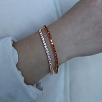 Nouveau Bracelet Femme Hip-hop Européen et Américain, Chaîne Tennis 3m Multicolore avec Zircons Sertis en Forme de Boule, Modèle C206