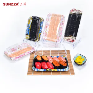 Sunzza – belle impression personnalisée, boîte à emporter, conteneur jetable en plastique, emballage rectangulaire pour sushi, pour restaurant