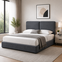 Cadre de lit rembourré minimaliste écologique réglable en gros, lit plateforme avec tête de lit en tissu doux, mobilier de chambre personnalisé