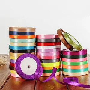 1cm Rainbow Ribbon Solid Color Double Face Satin Ribbon for Gift Wrapping Happy Birthday Party Decorations DIY Bow Knot Ribbon