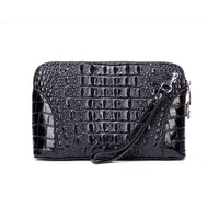 Tas genggam pria mewah, tas genggam pria mewah, hitam timbul, kulit asli, ritsleting, dompet panjang ramping, tas pegangan Anti Maling