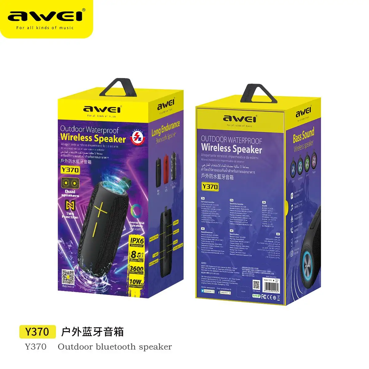 Awei RGB Lighting Speaker Y370 Bocina Bluetooth Portatil Speaker Bluetooth Wireless 20W Hot Selling
