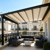 Toldo Retráctil para Balcón Francés con Tira de LED, Pérgola de Aluminio, para Apartamento, Terraza Exterior, Impermeable, Protección UV