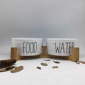 BESTCERA ciotola in ceramica per animali domestici con supporto in bambù per alimenti per animali domestici e acqua piatto di alimentazione eco-scivolo per cani gatti - Product Image 4