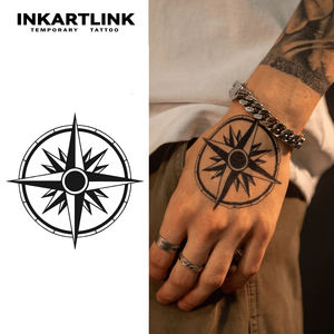 INKARTLINK Autocollant de <span class=keywords><strong>tatouage</strong></span> boussole, géométrie nautique, motif végétal, semi-permanent 15 jours, art corporel pour main et <span class=keywords><strong>poignet</strong></span>, <span class=keywords><strong>tatouage</strong></span> temporaire en gros - Product Image 2