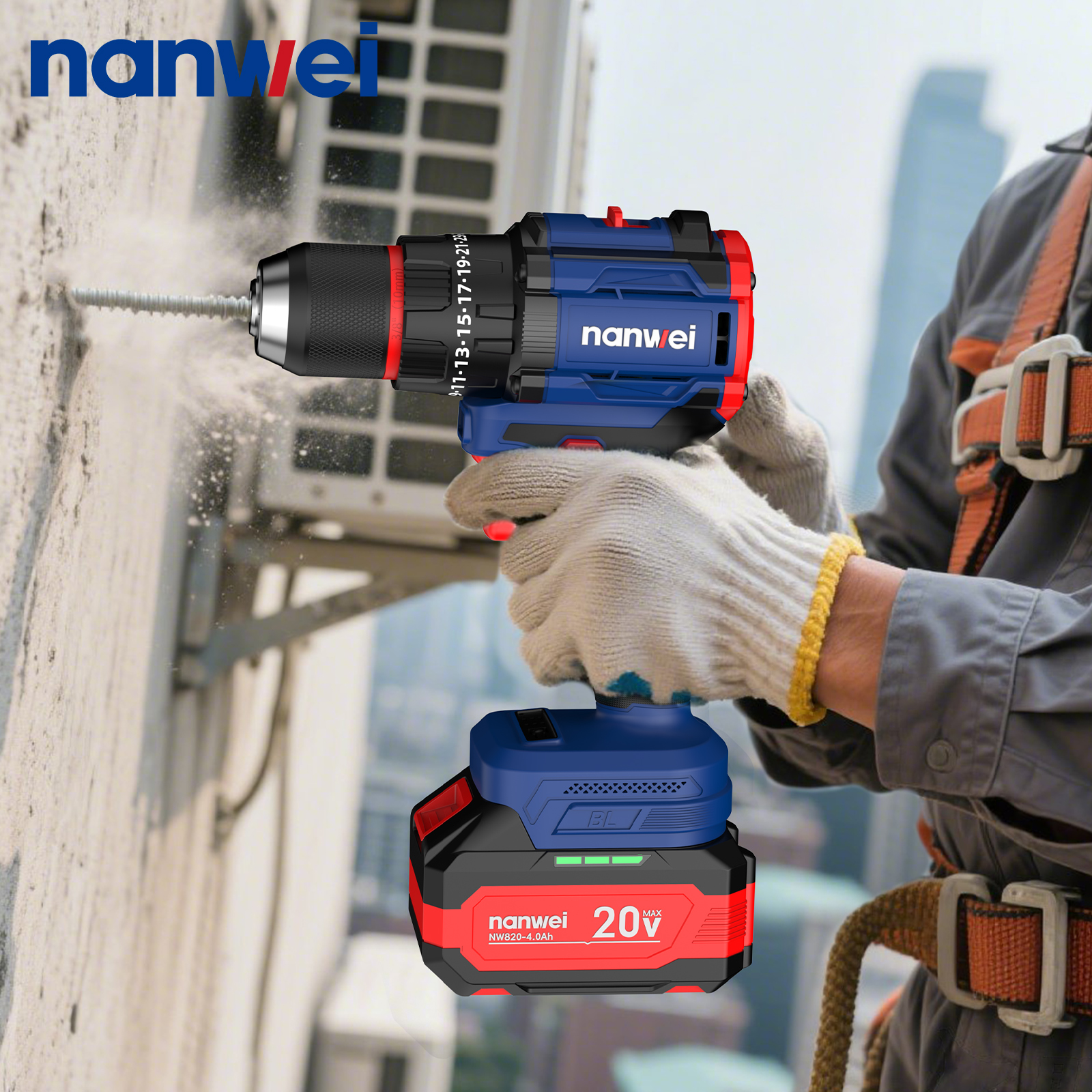 NANWEI プロフェッショナル ブラシレス充電式ドリル 50Nm 3機能セット