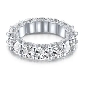 Alta calidad CZ joyería de compromiso nupcial 925 anillo de plata esterlina banda eternidad promesa diamante anillos de boda joyería Mujer