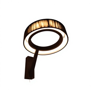Modern Ring <b>Wall</b> Lamp LED <b>Sconce</b> with E26 Bulb Base Fabric Shade Warm White Light for Hotel Bedroom Corridor & Bathroom - Product Image 1