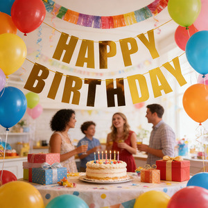 Nouvelle Arrivée Tendance Instagram Bannière Joyeux Anniversaire Laser Paillettes Or Argent Noir pour Femmes Hommes Filles Garçons Adultes Enfants - Product Image 6