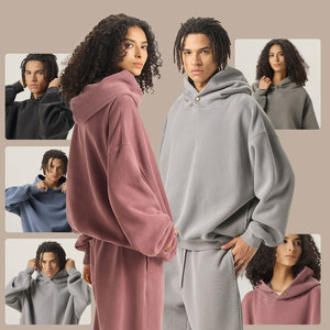 Sweat-shirt à capuche personnalisé en gros, 450 GSM, poids lourd, lavage à l'acide, motif carré, qualité supérieure, coupe courte, ample, ample, pull-over - Product Image 1