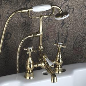 Rubinetto Classico da Pavimento Stile Vintage Romano, Kit Doccia per <span class=keywords><strong>Vasca</strong></span> in Ottone <span class=keywords><strong>con</strong></span> Doccetta a Forma di Telefono - Product Image 3