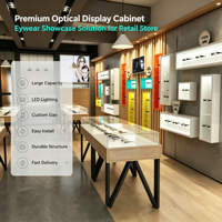 Meubles de magasin d'optique modernes sur mesure, table de présentation de lunettes avec éclairage LED, présentoir mural pour lunettes, vitrine pour lunettes de soleil, vente au détail