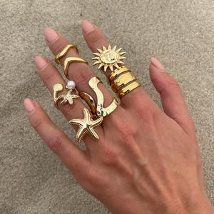 [Gorgeousxx] Conjunto de Anillos Dorados con Estrella de Mar Estilo Punk Vintage para Mujer, Anillos de Moda Bohemia, Joyería - Product Image 6