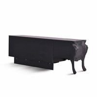 Buffet moderne rétro de 2,4 m, série Savannah, en bois de frêne sculpté à la main, avec panneaux en métal brossé bronze antique