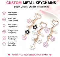 Porte-clés personnalisé en émail avec breloque cœur fleur, pendentif de sac en perles, anneau porte-clés en métal pour femmes, breloque de sac, cadeau, vente en gros