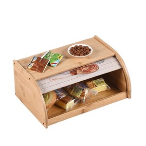 Bamboo Bread Box Roll Shutter Kitchen <b>Storage</b> Food <b>Container</b> <b>Cake</b> Pastry Holder Natural Wood Color Retro Classic Design - Product Image 1