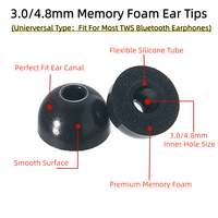Embouts d'écouteurs universels en mousse à mémoire de forme à rebond lent, taille de trou 3,0/4,8 mm, pour écouteurs Bluetooth TWS avec fonction de réduction du bruit