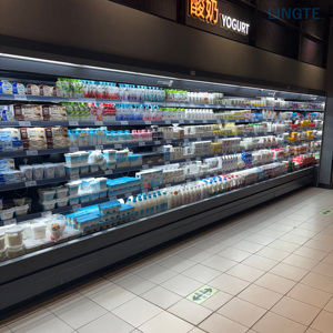 Frigorifero Verticale Multideck Aperto con Compressore Esterno e Tenda Notturna, Espositore Refrigerato per Supermercati per Latte, Birra e Prodotti Freschi - Product Image 1