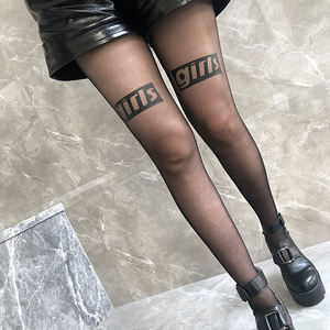 도매 섹시한 압축 팬티 스타킹 여성 인쇄 편지 스타킹 얇은 스판덱스/나일론 지속 가능한 패션 블랙 - Product Image 4