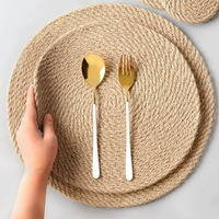 Sous-verre rond en corde de chanvre et lin, résistant à l'huile, isolant thermique, anti-brûlure, style occidental moderne pour table à manger