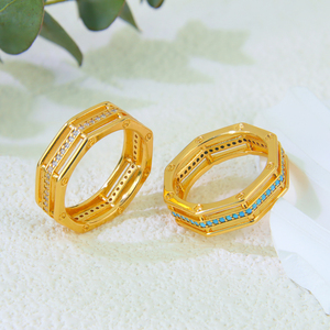 High Quality Gold Color Blue Zircon <b>Ring</b> Fashion 21k Gold Plated Designer Geometric <b>Rings</b> for Women <b>Wedding</b> Party - Product Image 2