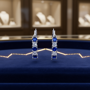 Pendientes de Aro de Zafiro E3812, Corte Brillante Redondo, Engaste de Garras, Joyería Fina Clásica para Mujer - Product Image 2