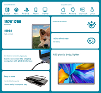 Moniteur LCD portable ultra-fin de 14 pouces, résolution 1920x1200, pour ordinateur portable, téléphone, console de jeu, bureau mobile, divertissement