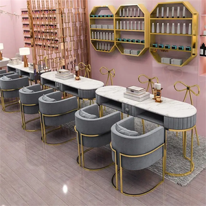 Juegos de Mesas de Mármol y Sillas de Manicura de Estilo Moderno y Económico para Salón de Belleza, Mesa de Uñas con Ventilador y Silla de Metal para Salón de Peluquería - Product Image 2