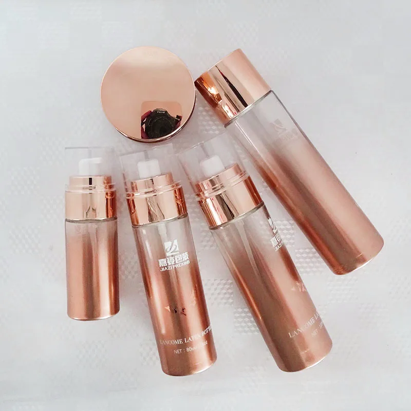 30ml 50ml cosmetic set custom rose gold airless skin care oil lotion Slik-screen Printing serum glass Bottle with Pump Sprayer