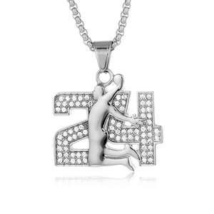Collier pendentif en acier inoxydable avec incrustations de CZ, design de l'icône du basketball hip-hop <span class=keywords><strong>Kobe</strong></span> <span class=keywords><strong>Bryant</strong></span> 24, bijoux fins et tendance pour hommes et femmes - Product Image 4