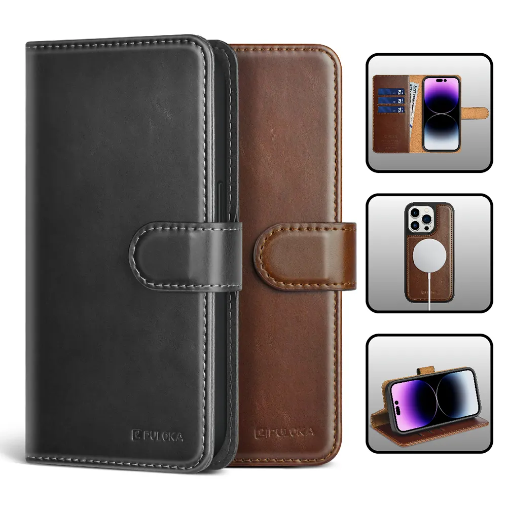 PULOKA Magnetic 2 in1 Detachable PU Leather mobile phone bags Wallet Flip Protective Cover Cases For iPhone 14 11 12 13 Pro Max