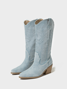 Botas Vaqueras Bordadas Estilo Vintage 2025, Botas de Caballero Occidentales con Tacón Grueso, Elegantes, Tallas Grandes para Mujer - Product Image 6