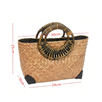 Tas Anyaman Jerami Tangan dengan Pegangan Cincin Kayu Tas Pantai Rotan Bali Tas Gaya Etnik