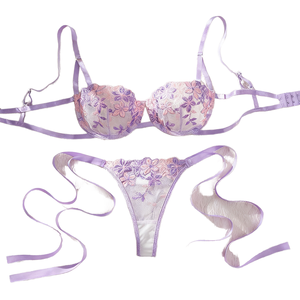 European and American ODM Bow Snowflake Embroidery Jersey Sheer Lace Gathering <b>Sexy</b> Lingerie <b>Set</b> - Product Image 1
