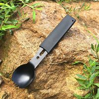 8 en 1 Portable Camping Fourchette Combo Ustensile Sifflet Scie Ouvre-Bouteille Corde Cuillère Tout En Acier Outils De Survie En Plein Air