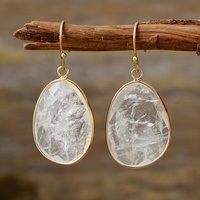 Neueste Luxuriöse Vergoldete Natürliche Klare Quarz-Lapis-Jaspis Boho Vintage Tropfenförmige Unisex Jubiläums-Ohrringe