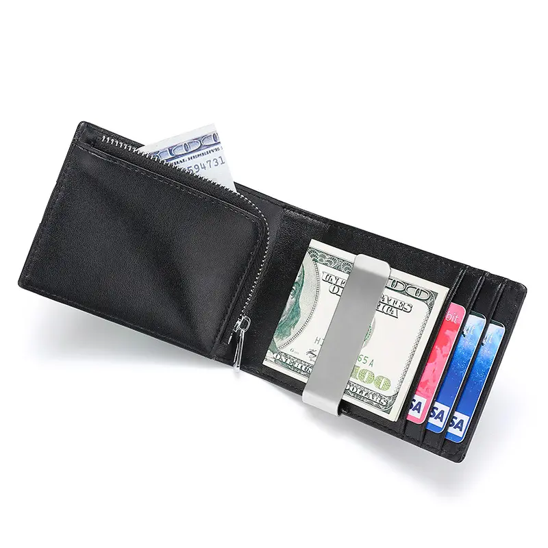 New Creative Genuine Leather Clip Fashion Metal Buckle Short Men's Wallet Multi Card Multifunction Zipper Coin Purse