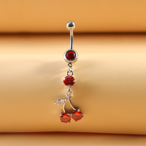 แหวนเจาะสะดือสแตนเลสสตีลประดับเพทายรูปเชอร์รี่ พร้อมจี้ห้อย ดีไซน์เก๋ เหมาะสำหรับเป็นของขวัญ - Product Image 5