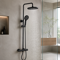 Ensemble de douche thermostatique mural noir mat avec corps en laiton massif et pommeau de douche pluie à température constante