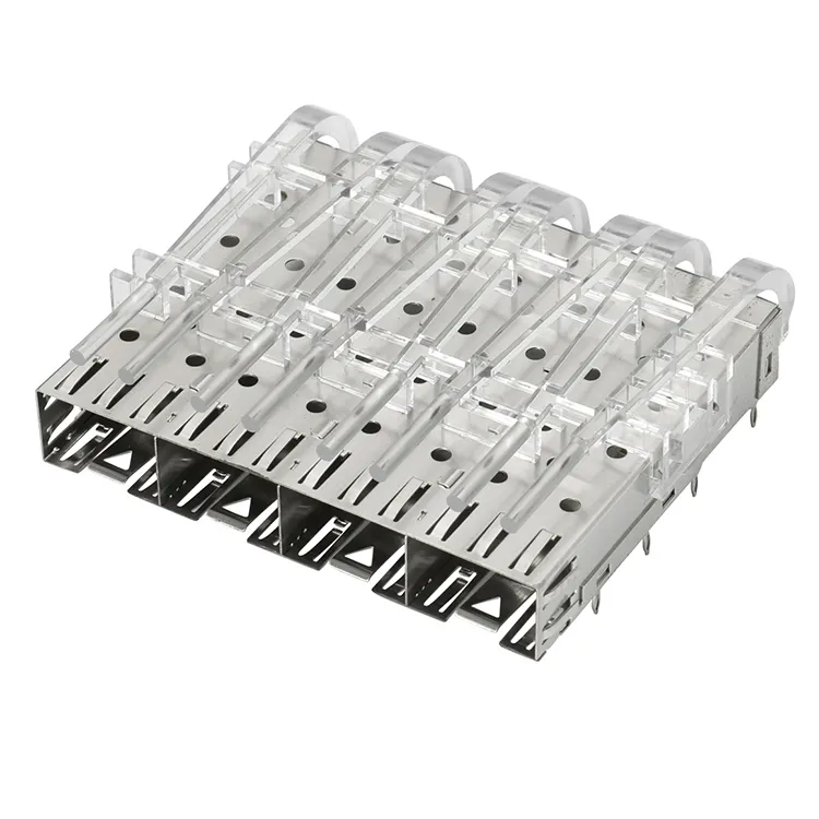 OEM 1X4 port EMI With Light Pipe XFP CFP SFP+ Cage High speed QSFP28 connectors cage customizable Right Angle SFP connectors