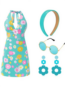 Disfraz Hippie de los 70 para Mujer, Vestido <span class=keywords><strong>Retro</strong></span> de los 60 y 70 con Diadema, Gafas de Sol y Aretes, Conjunto para Carnaval y Fiesta Disco - Product Image 2