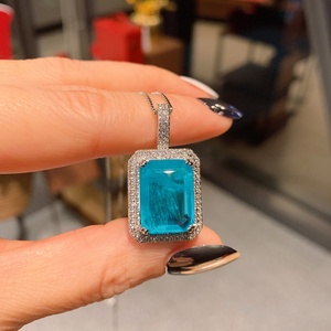 Wholesale Fashionable Jewelry Eco-friendly Copper 12*16/9*12mm Pariba Blue Cubic Zirconia Pendant and <b>Earring</b> <b>Set</b> for Women - Product Image 3